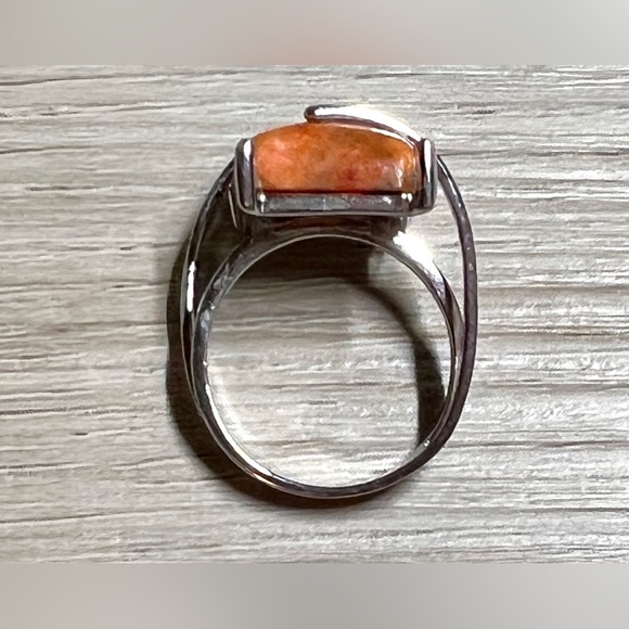 Designer Signed DW Sterling Silver Orange Jasper Zig Zag Lace Ring, Size 6, 5g - Picture 6 of 10